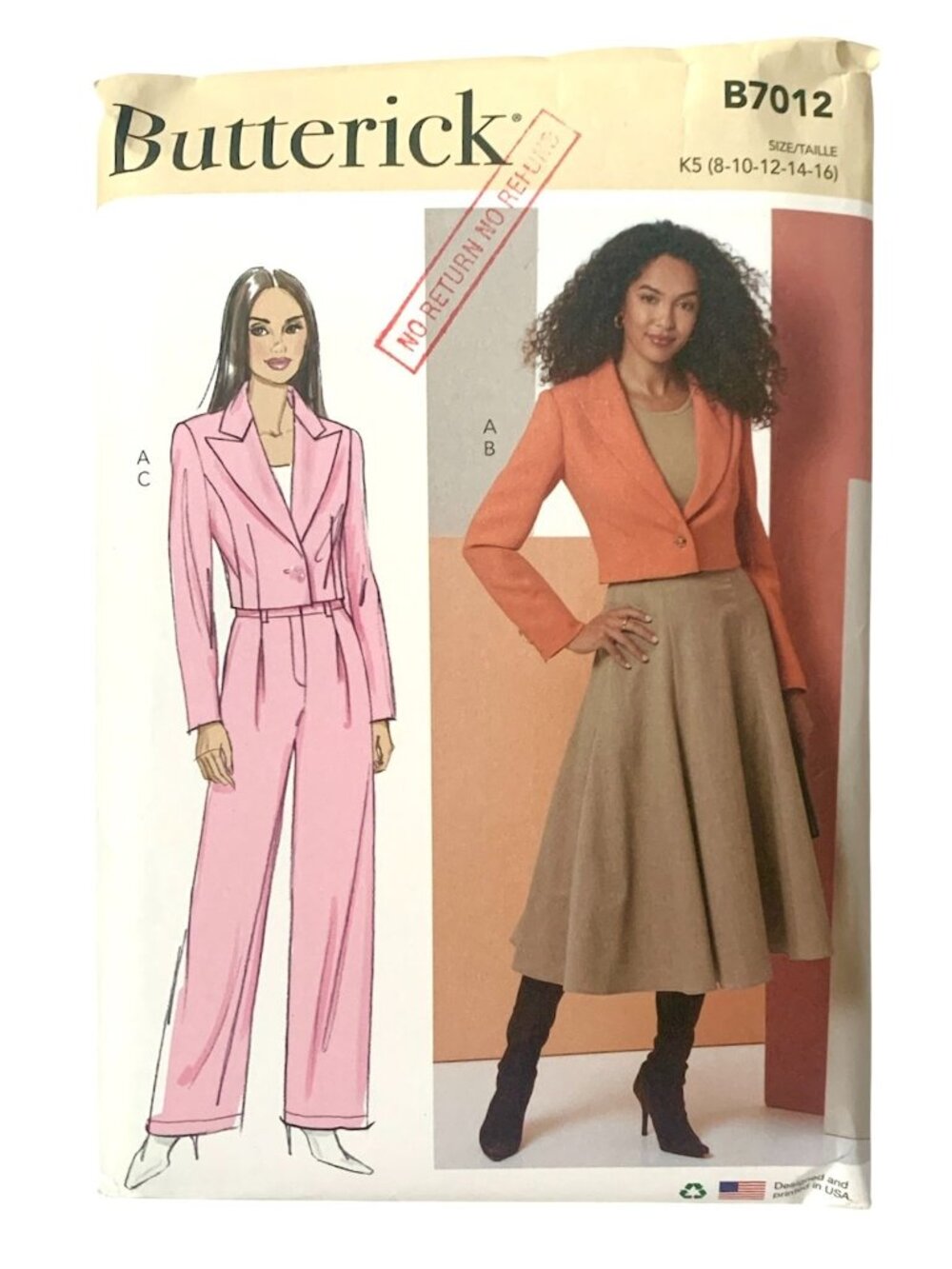 Butterick B7012 Pattern Misses Jacket Skirt Pants Women's Uncut Size 8 10 12 14
